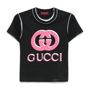 Gucci New 70S Interlocking G-logo Cotton Jersey Black Pink S 787299